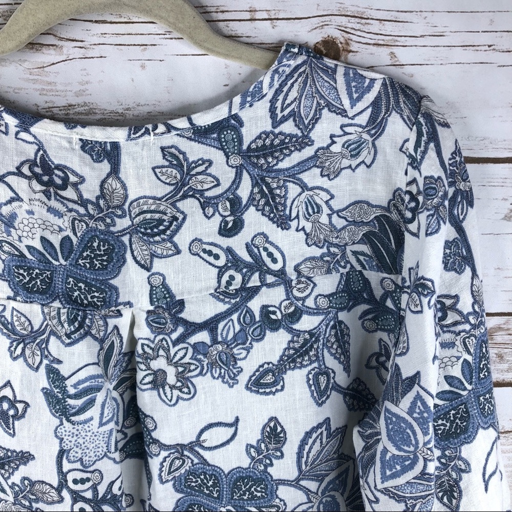 Elena Baldi Italy blue floral linen lace trim top - Picture 6 of 8